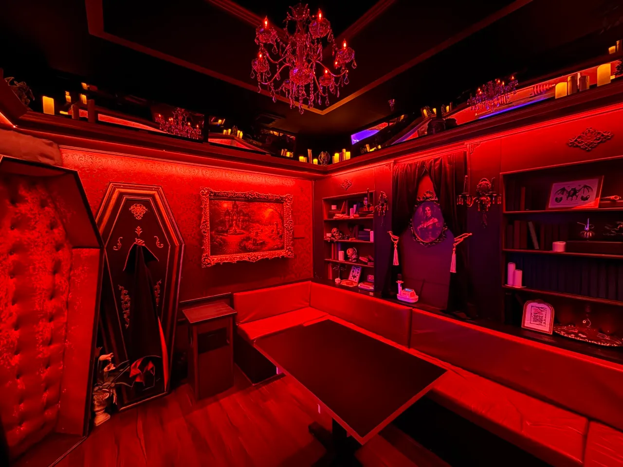 The Vampire Manor at Secret Hangout — dark moody lighting and gothic decor